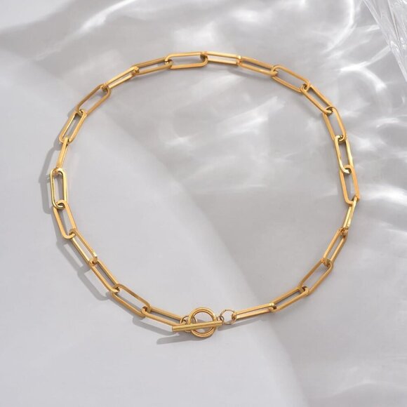 🆕 Women Gold Toggle Bar Clasp Chain Necklace Dainty Choker Stainless Jewelry - Picture 3 of 7